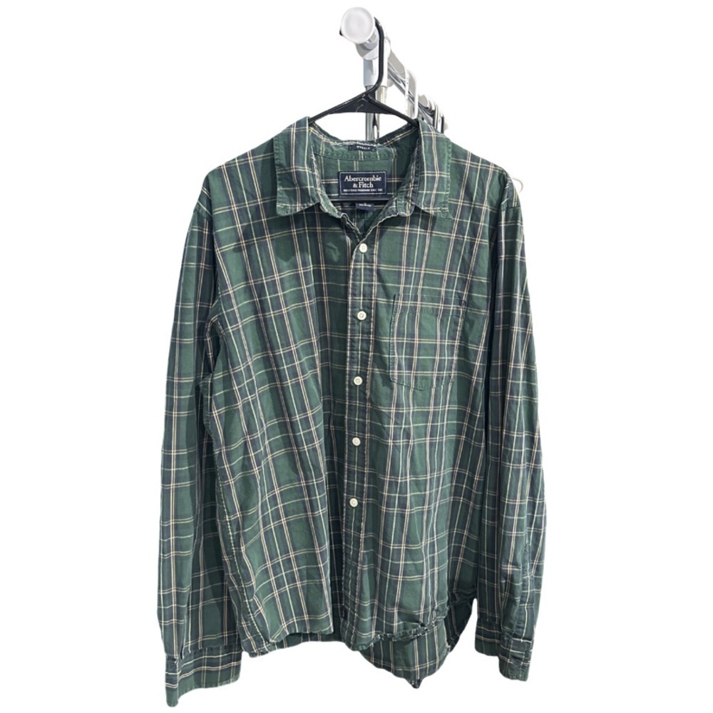 Abercrombie & Fitch Green Plaid Button Down Muscle Shirt Size Large